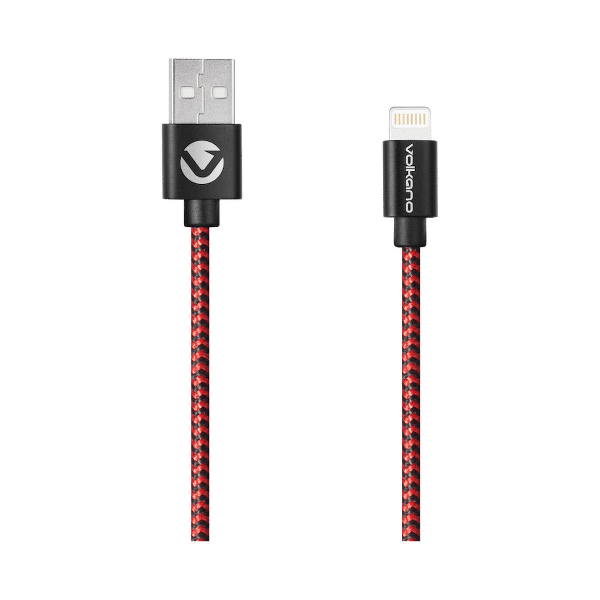 Volkano Braids Series Nylon Braided MFI Lightning Cable 1.2m - Black & Red