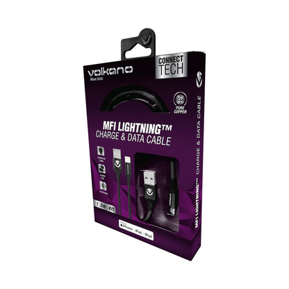 Volkano Weave Series Fabric Braided MFI Lightning Cable 27W 1.2m - Black