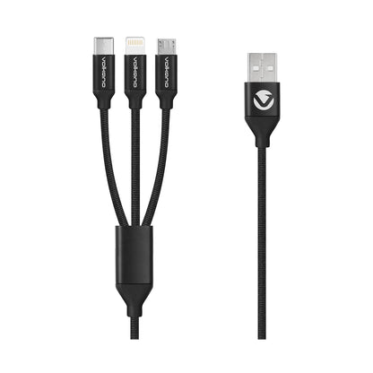 Volkano Weave Series Fabric Braided 3-in-1 (Type-C/Lightning/Micro) Cable 1m - Black