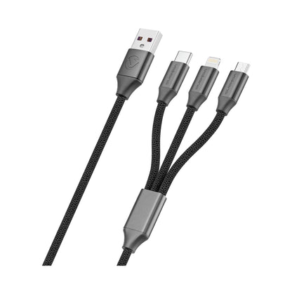 Volkano Weave Series Fabric Braided 3-in-1 (Type-C/Lightning/Micro) Cable 1m - Black