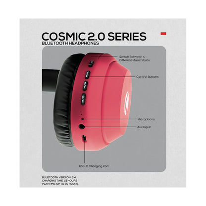 Volkano Cosmic 2 Series Bluetooth Headphones - Red