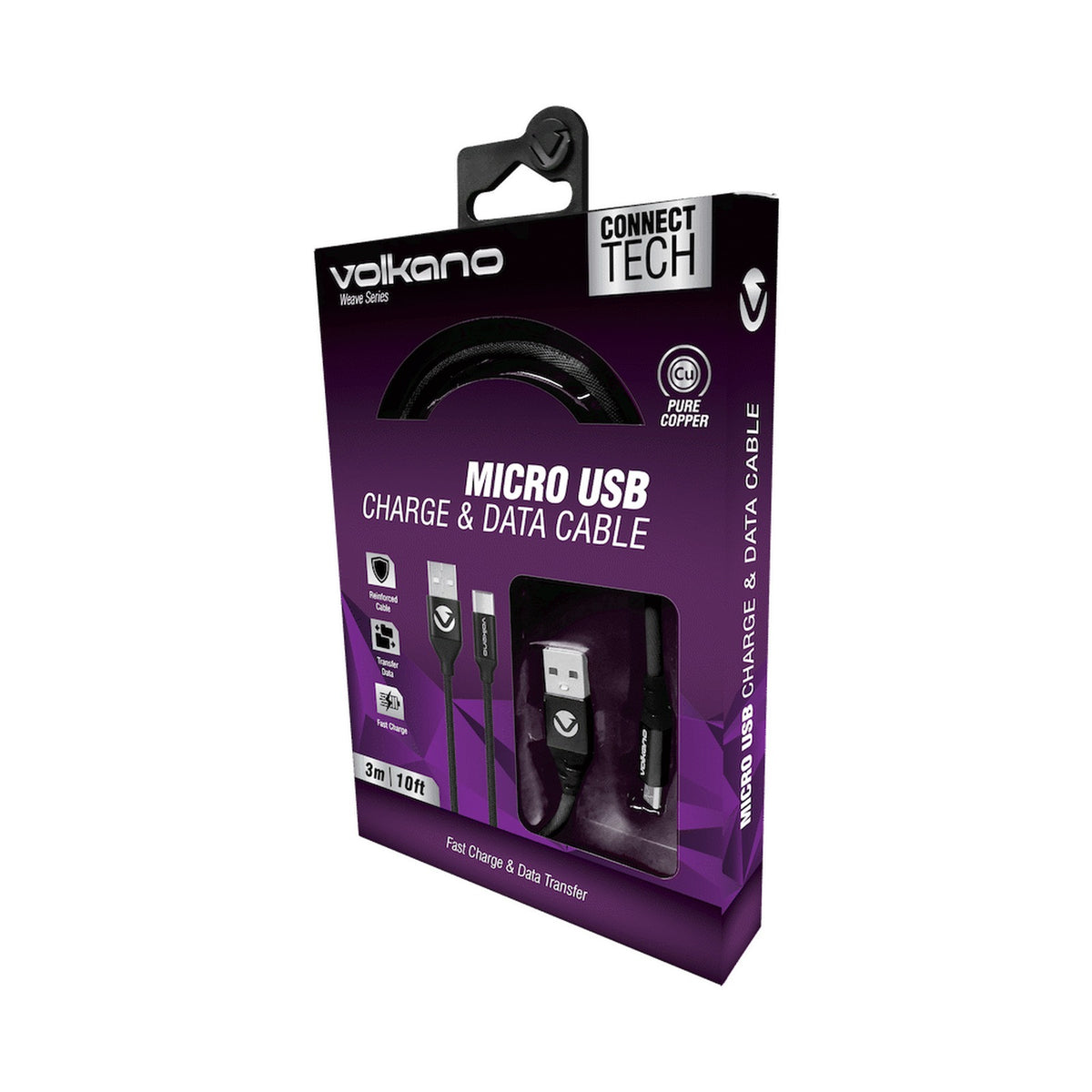 Volkano Weave Series Fabric Braided Micro-USB Cable 3m - Black