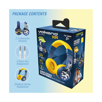Volkano Sidekick Series Wired Kiddies Headphones with Share Port - Yellow/Blue