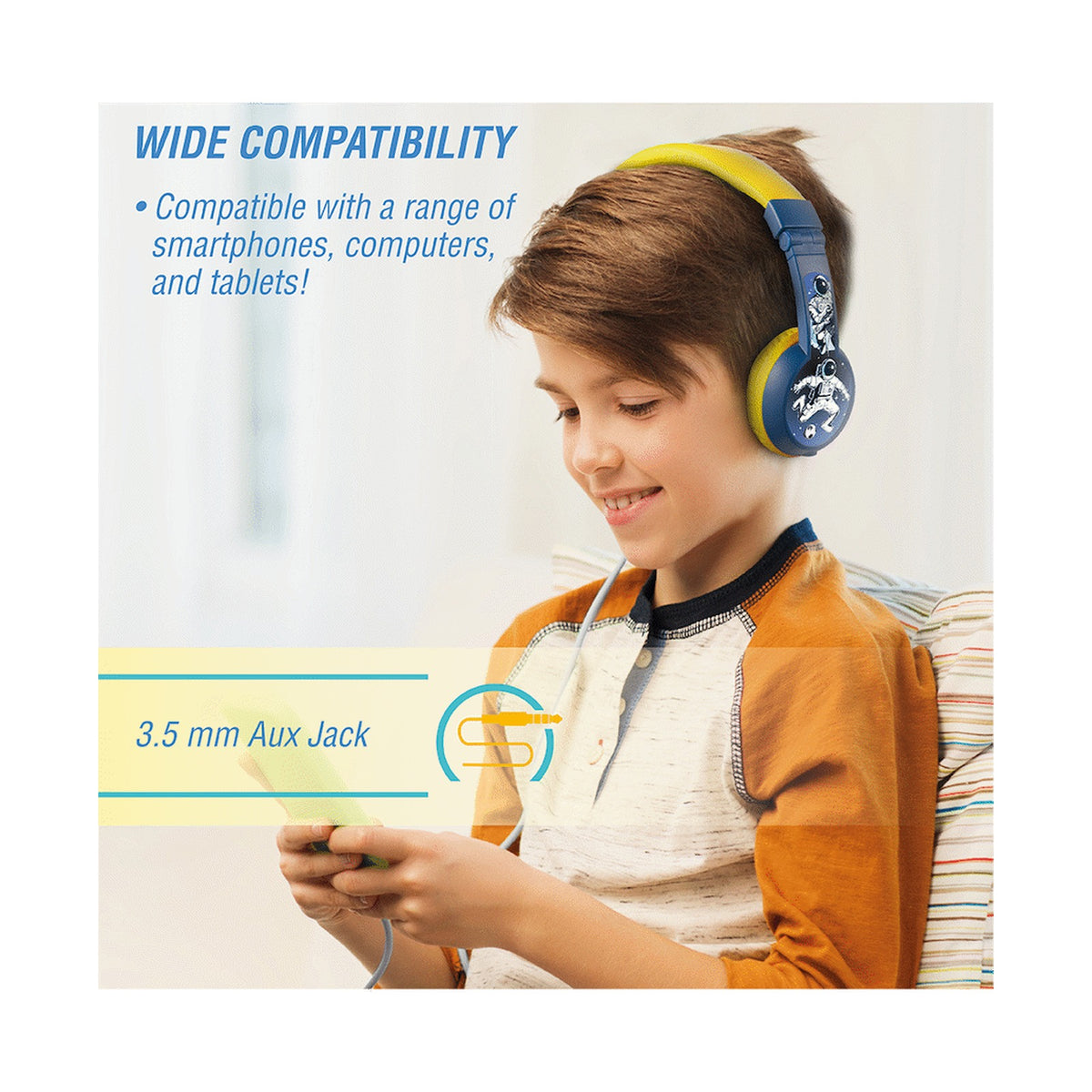 Volkano Sidekick Series Wired Kiddies Headphones with Share Port - Yellow/Blue