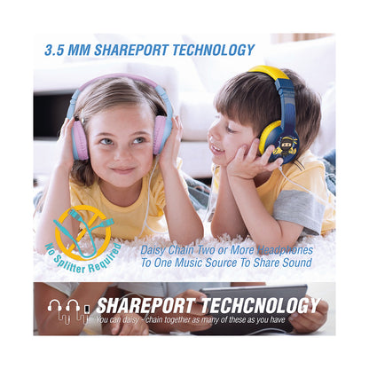 Volkano Sidekick Series Wired Kiddies Headphones with Share Port - Yellow/Blue
