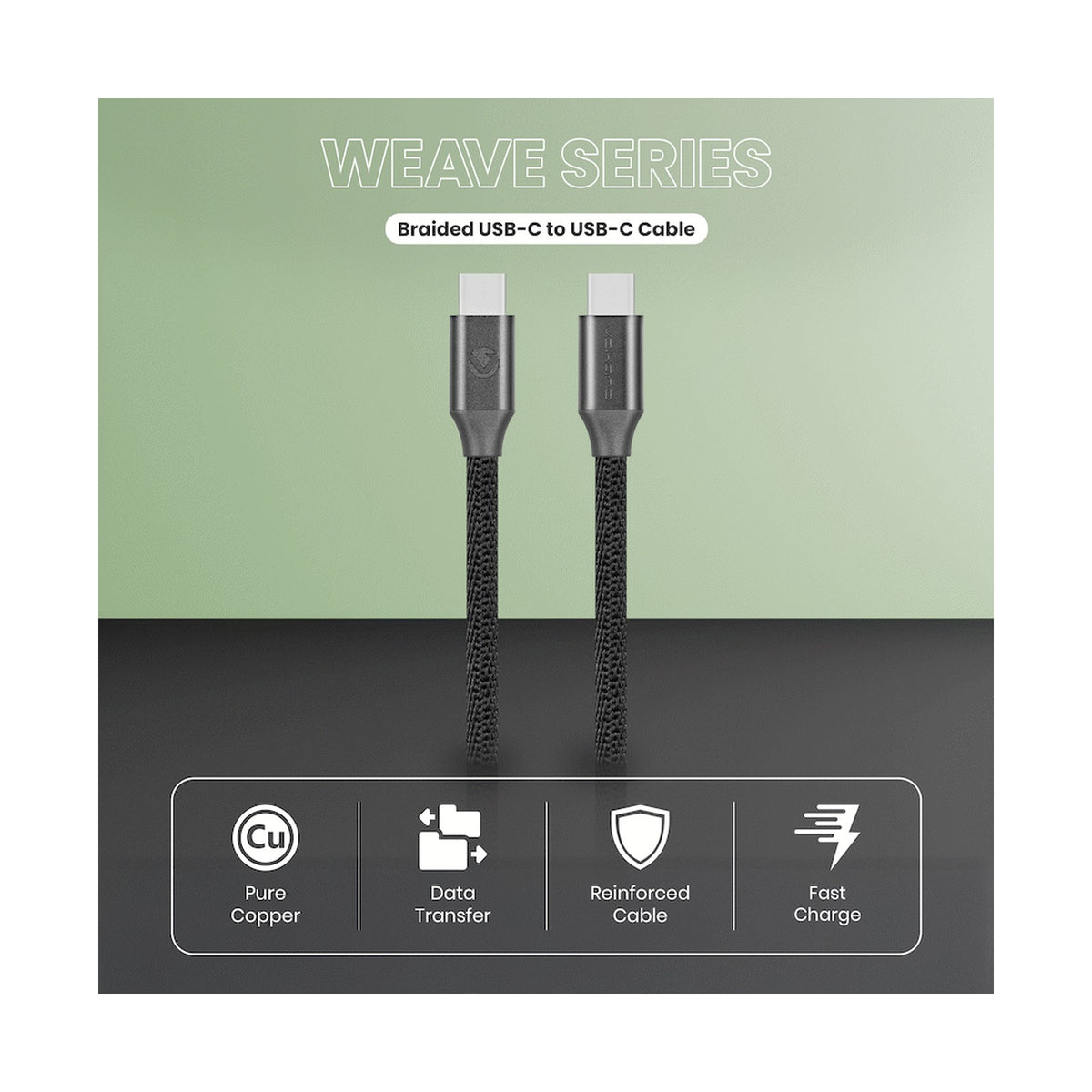 Volkano Weave Series Type-C to Type-C Cable (1.2m, 60w) - Black