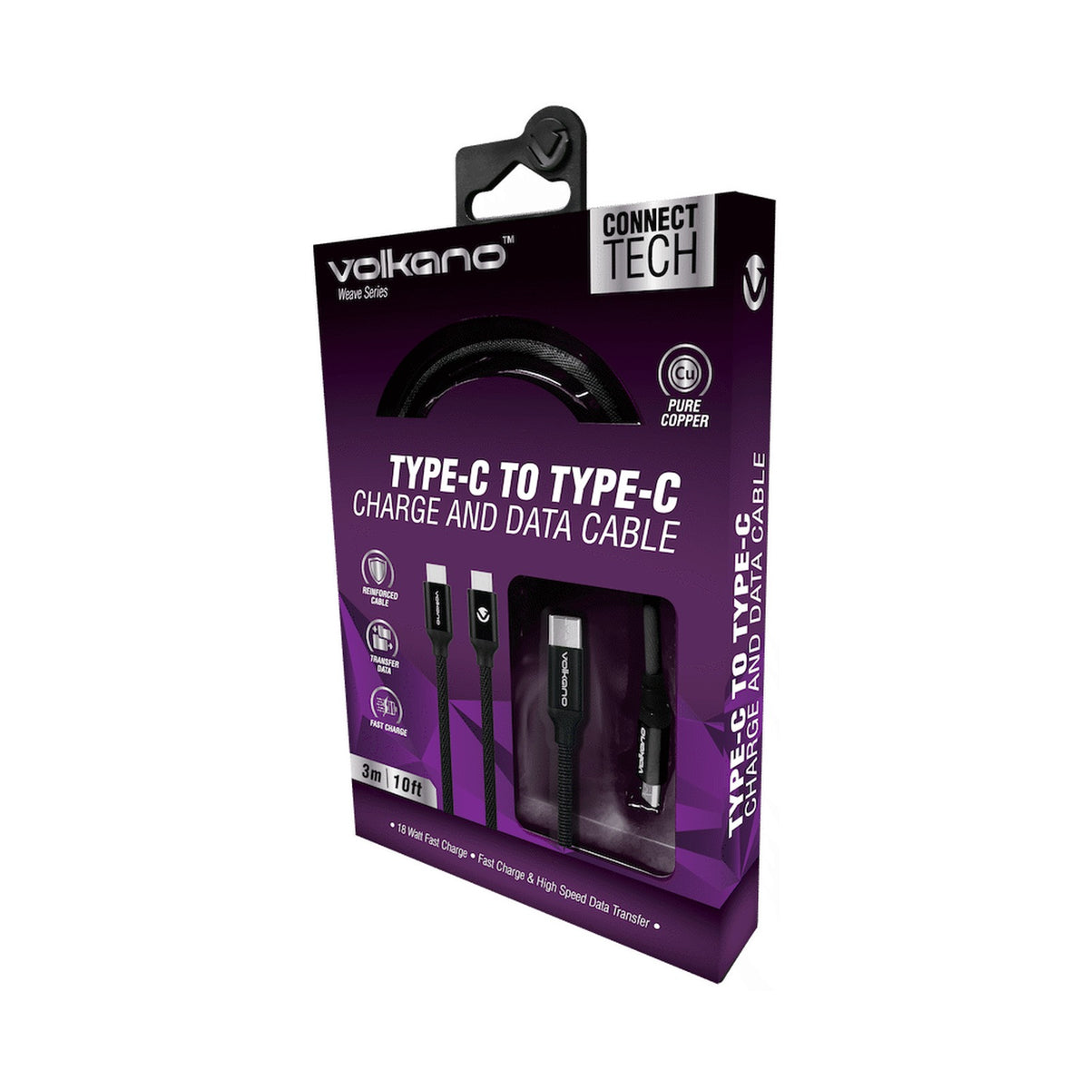Volkano Weave Series Type-C to Type-C Cable 3m 60w - Black