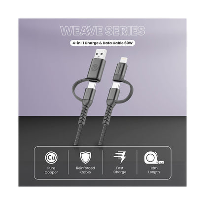 Volkano Weave Series 4-in-1 Charge & Data Cable 60w - 1.2m/4ft