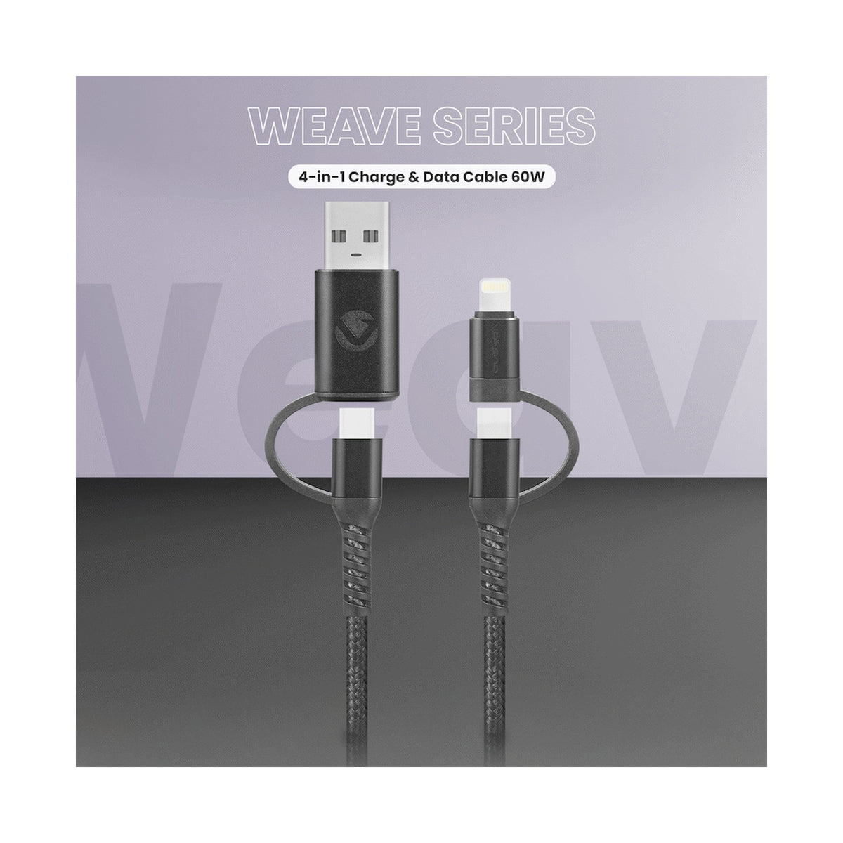 Volkano Weave Series 4-in-1 Charge & Data Cable 60w - 1.2m/4ft