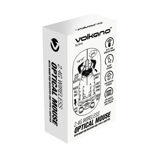 Volkano Tag Series 2.4G Wireless Optical Mouse with Nano USB and Type-C Receiver - Pug