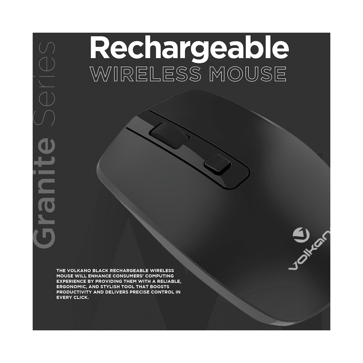 Volkano Granite Series Rechargeable Wireless Mouse - Black