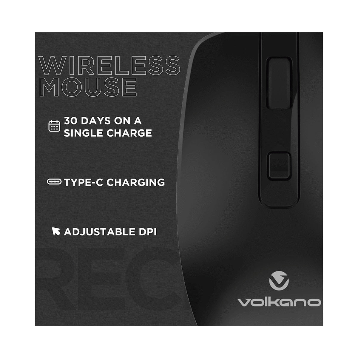 Volkano Granite Series Rechargeable Wireless Mouse - Black