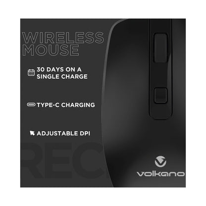 Volkano Granite Series Rechargeable Wireless Mouse - Black