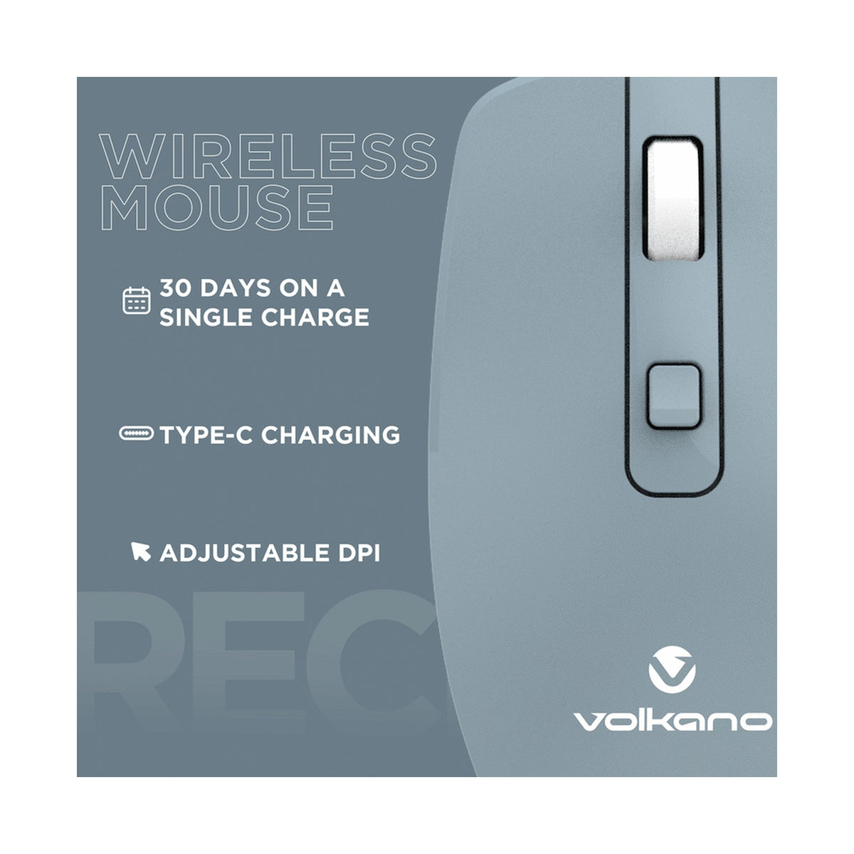 Volkano Granite Series Rechargeable Wireless Mouse - Blue