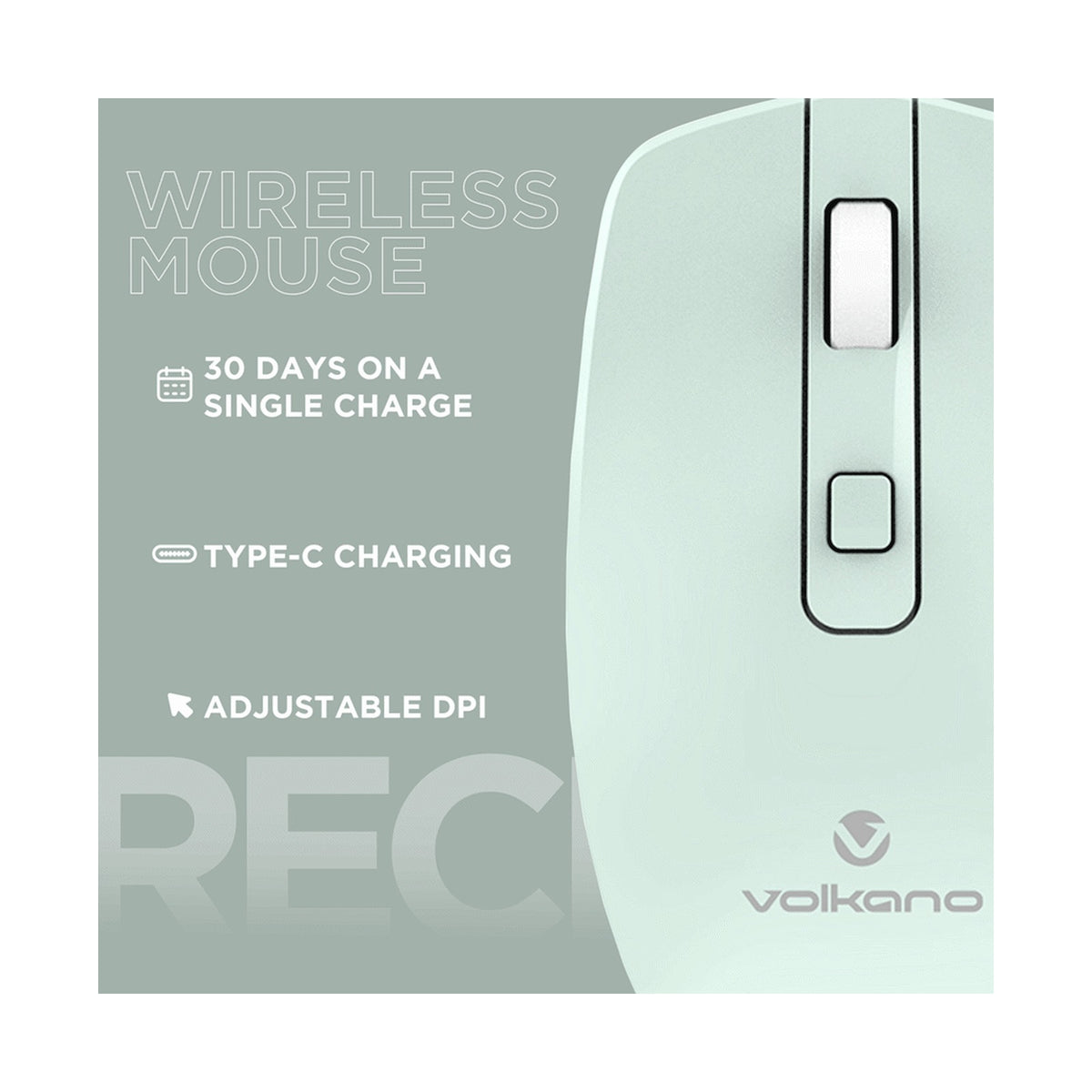 Volkano Granite Series Rechargeable Wireless Mouse - Green