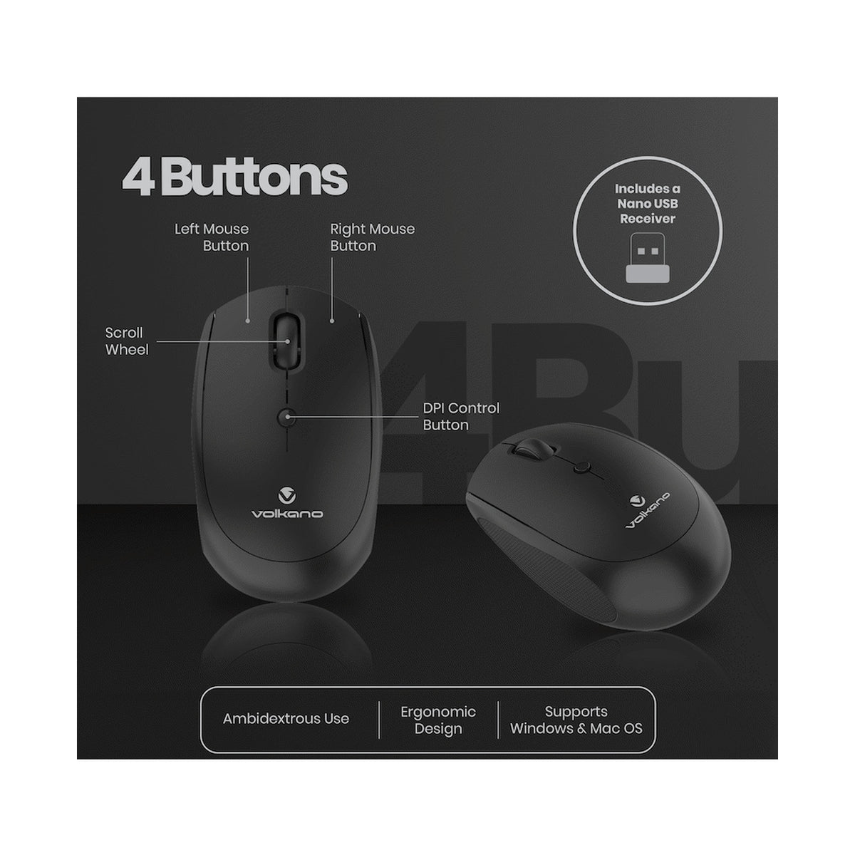 Volkano Talc Wireless Mouse - Black