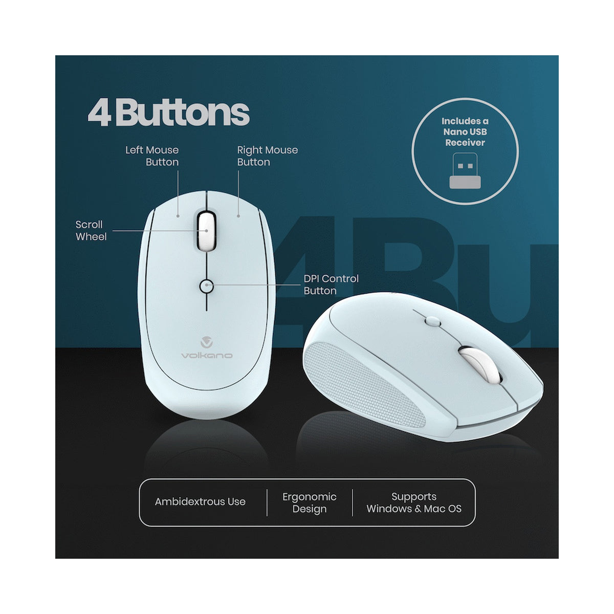 Volkano Talc Wireless Mouse - Blue