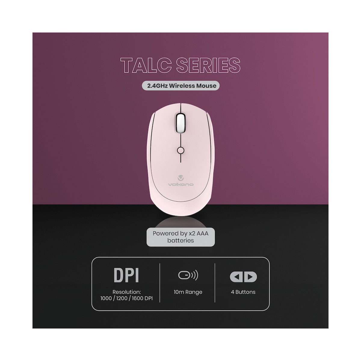 Volkano Talc Wireless Mouse - Pink