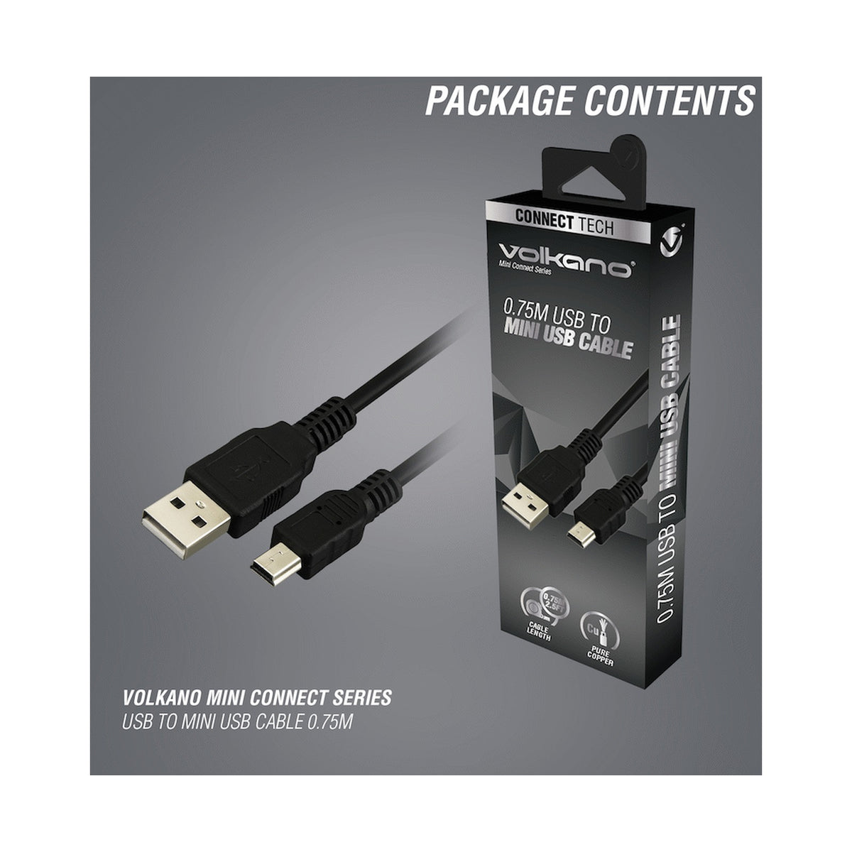 Volkano Mini Connect Series USB to Mini USB Cable 0.75m