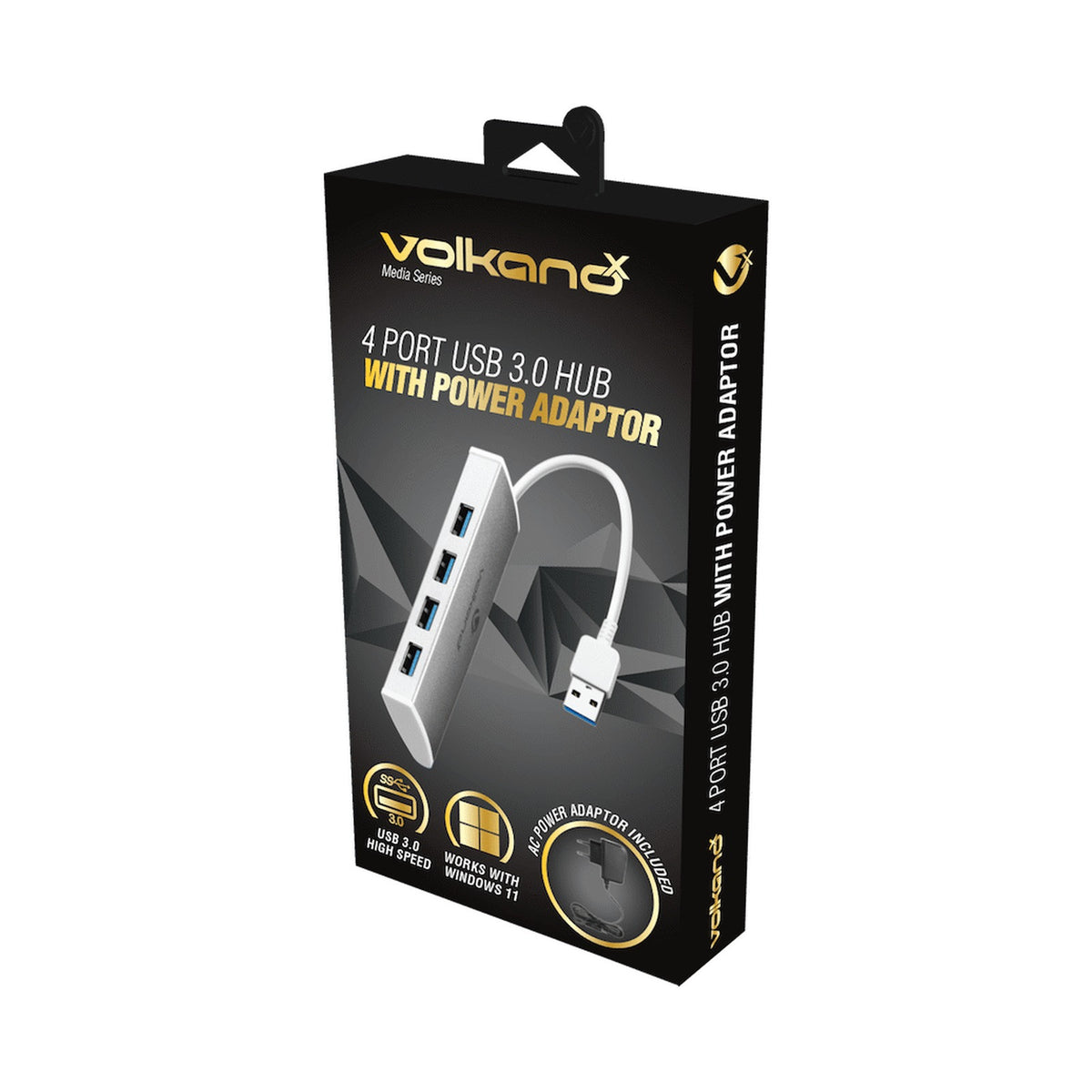 VolkanoX Media Series 4-Port USB Hub with Power Cable