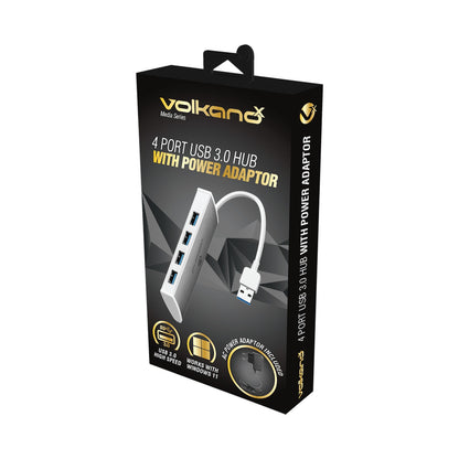 VolkanoX Media Series 4-Port USB Hub with Power Cable
