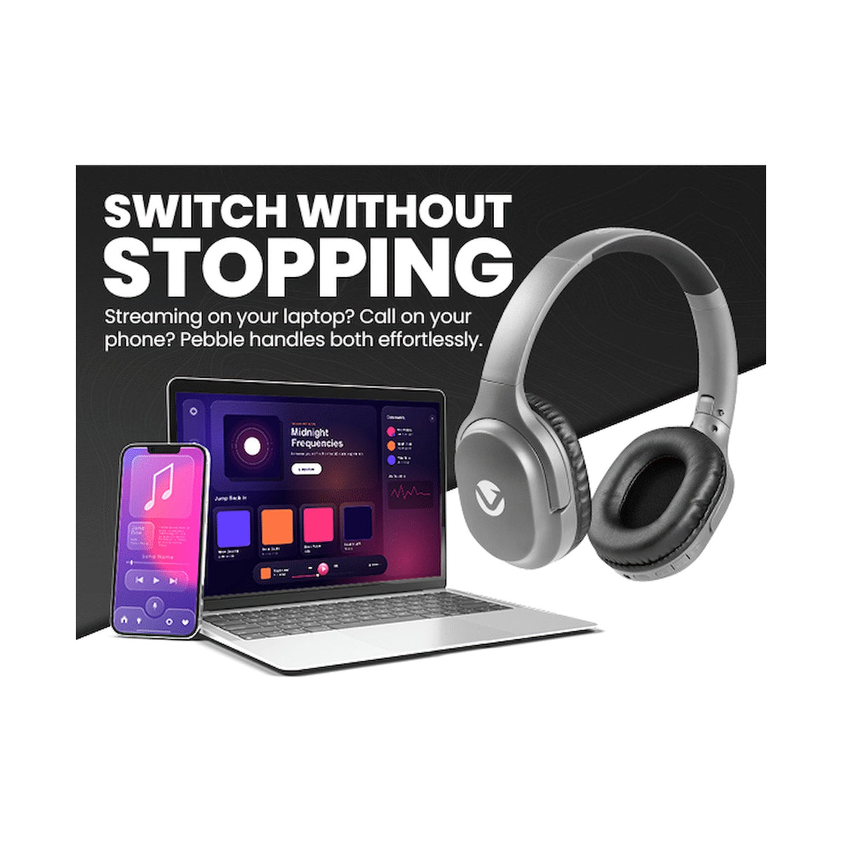 Volkano Pebble Series Bluetooth Headphones - Dark Grey