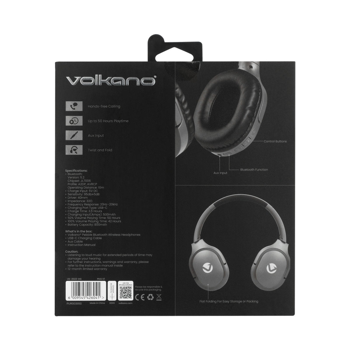 Volkano Pebble Series Bluetooth Headphones - Dark Grey