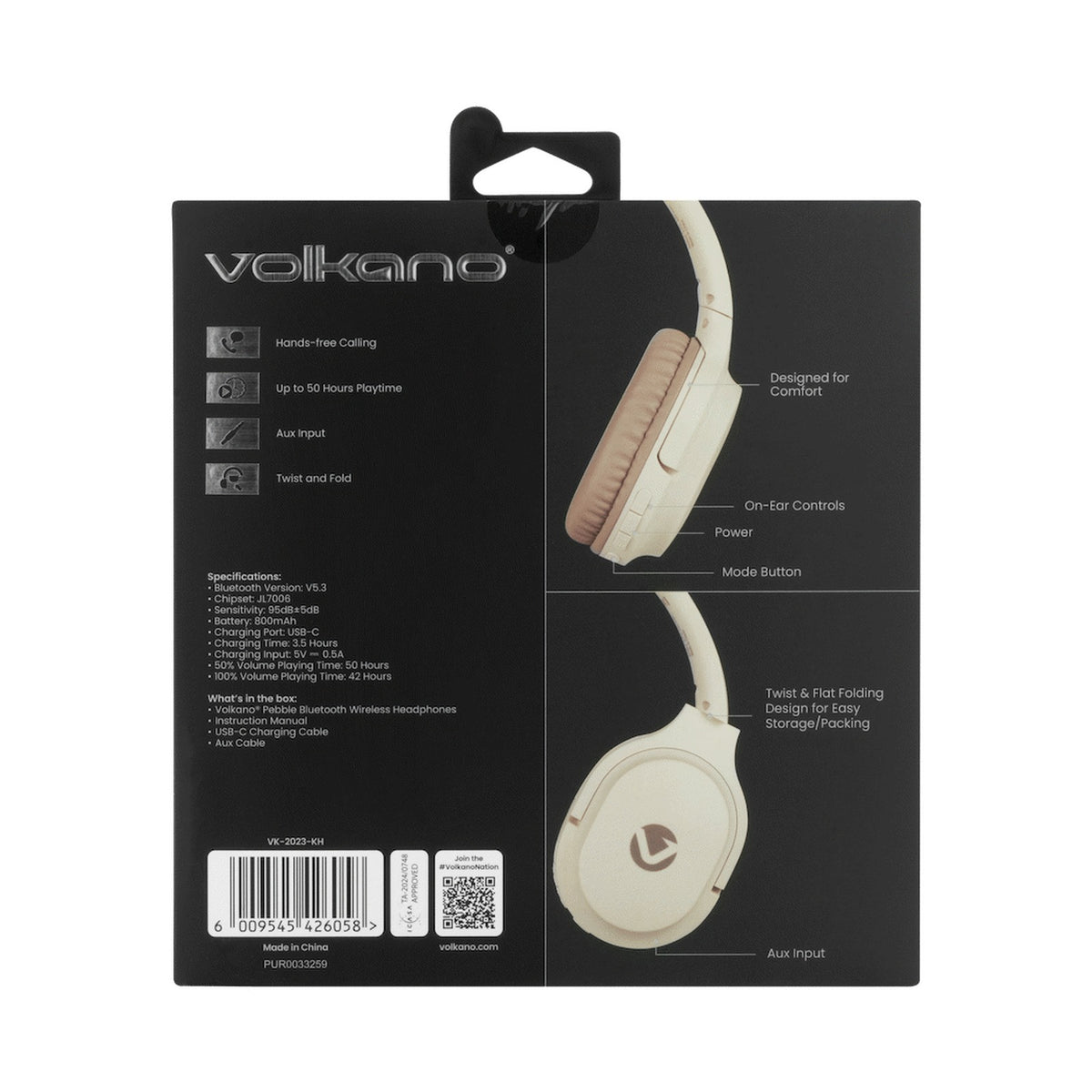 Volkano Pebble Series Bluetooth Headphones - Khaki