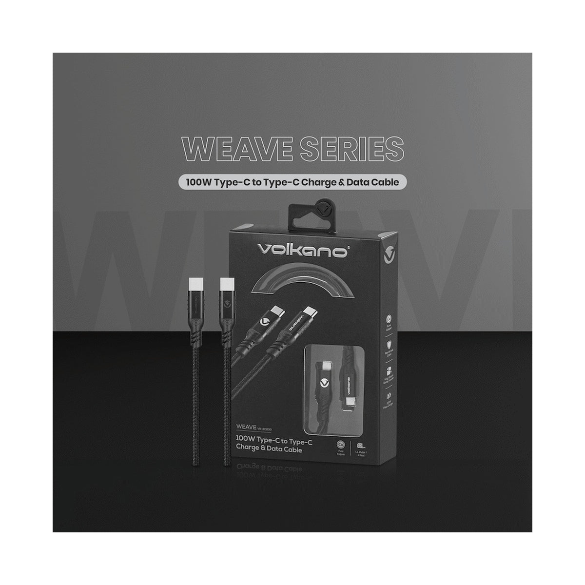 Volkano Weave Series 100w Type-C to Type-C 1.2m