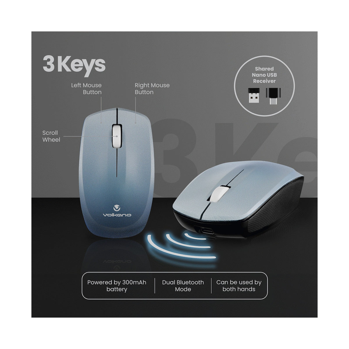 Volkano Prism Series Bluetooth Wireless Keyboard and Mouse - Grey