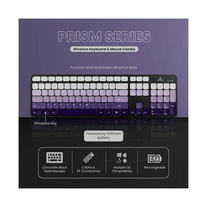 Volkano Prism Series Bluetooth Wireless Keyboard and Mouse - Purple