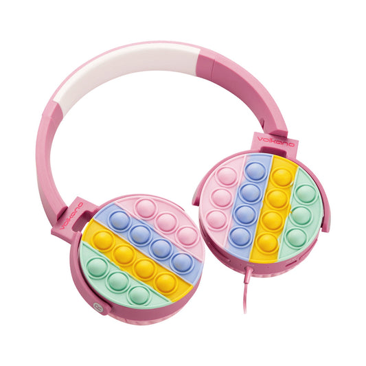Volkano Kids Rainbow Popper Wired Headphones with 3.5mm Aux - Pink