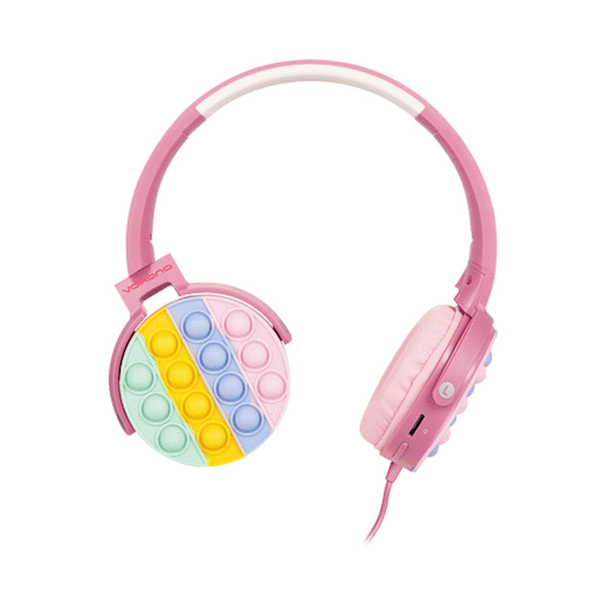 Volkano Kids Rainbow Popper Wired Headphones with 3.5mm Aux - Pink