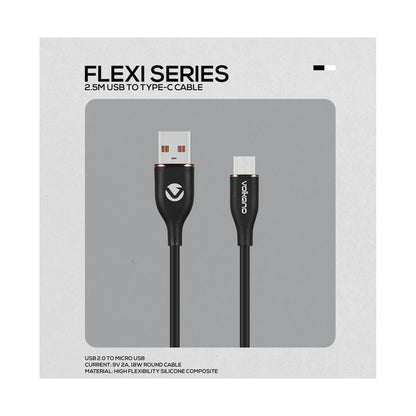 Volkano Flexi Series USB to Micro USB 2.5m 18w - Black