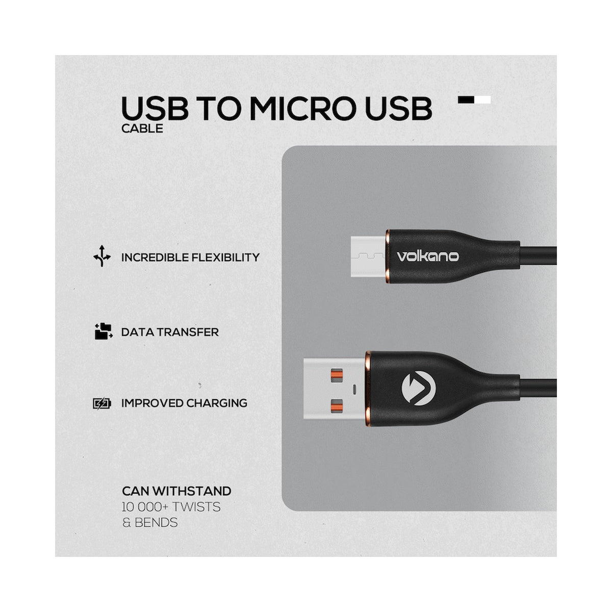 Volkano Flexi Series USB to Micro USB 2.5m 18w - Black