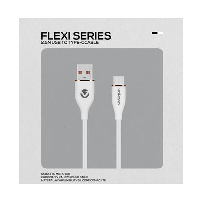 Volkano Flexi Series USB to Micro USB 2.5m 18w - White