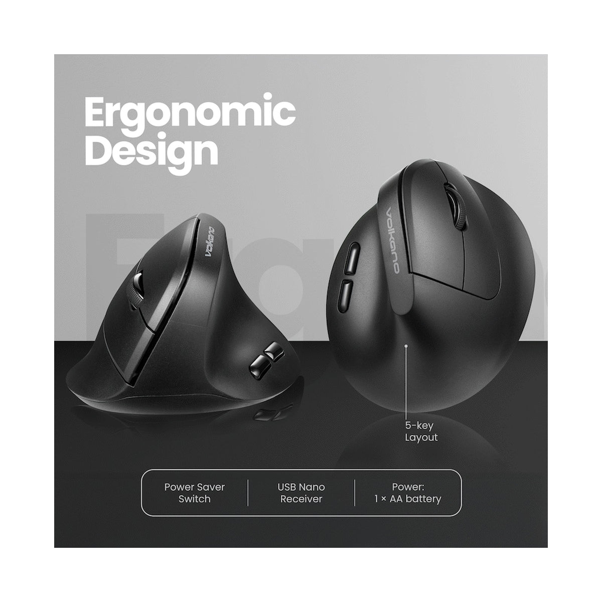 Volkano Curve Series Ergonomic Bluetooth Wireless mouse - Black