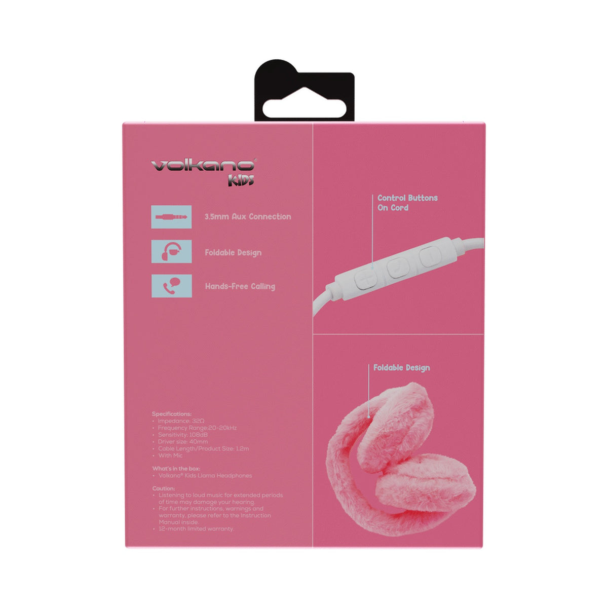 Volkano Kids Llama Series Wired Headphones with Case - Pink