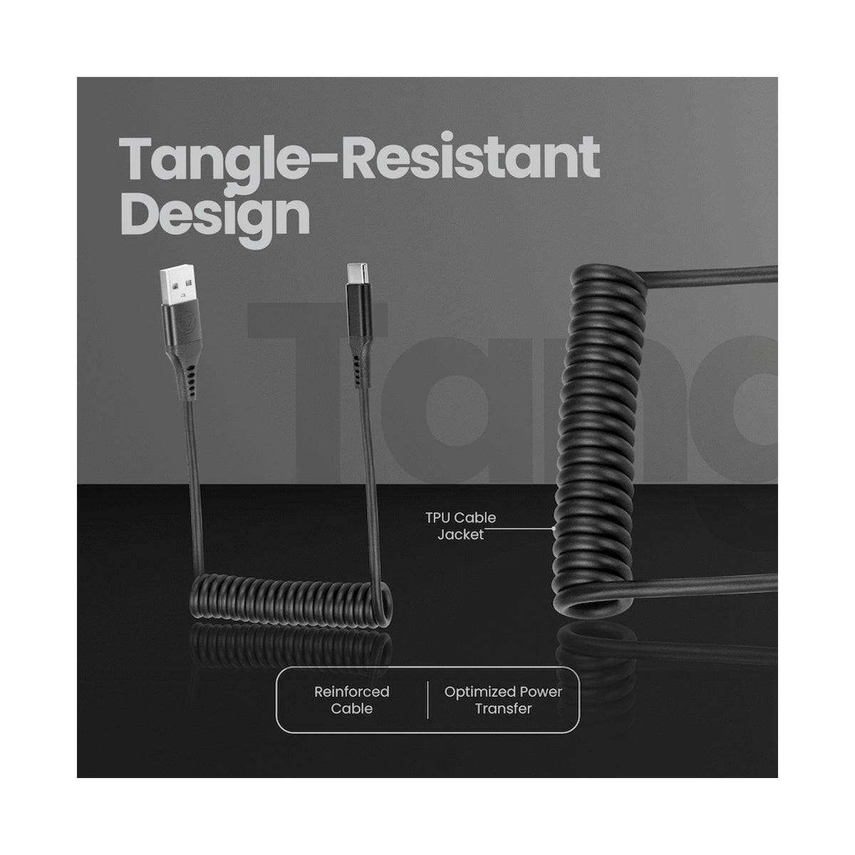 Volkano Helix Series Coiled 1m Charging Cable USB-A To USB-C 60W - Black