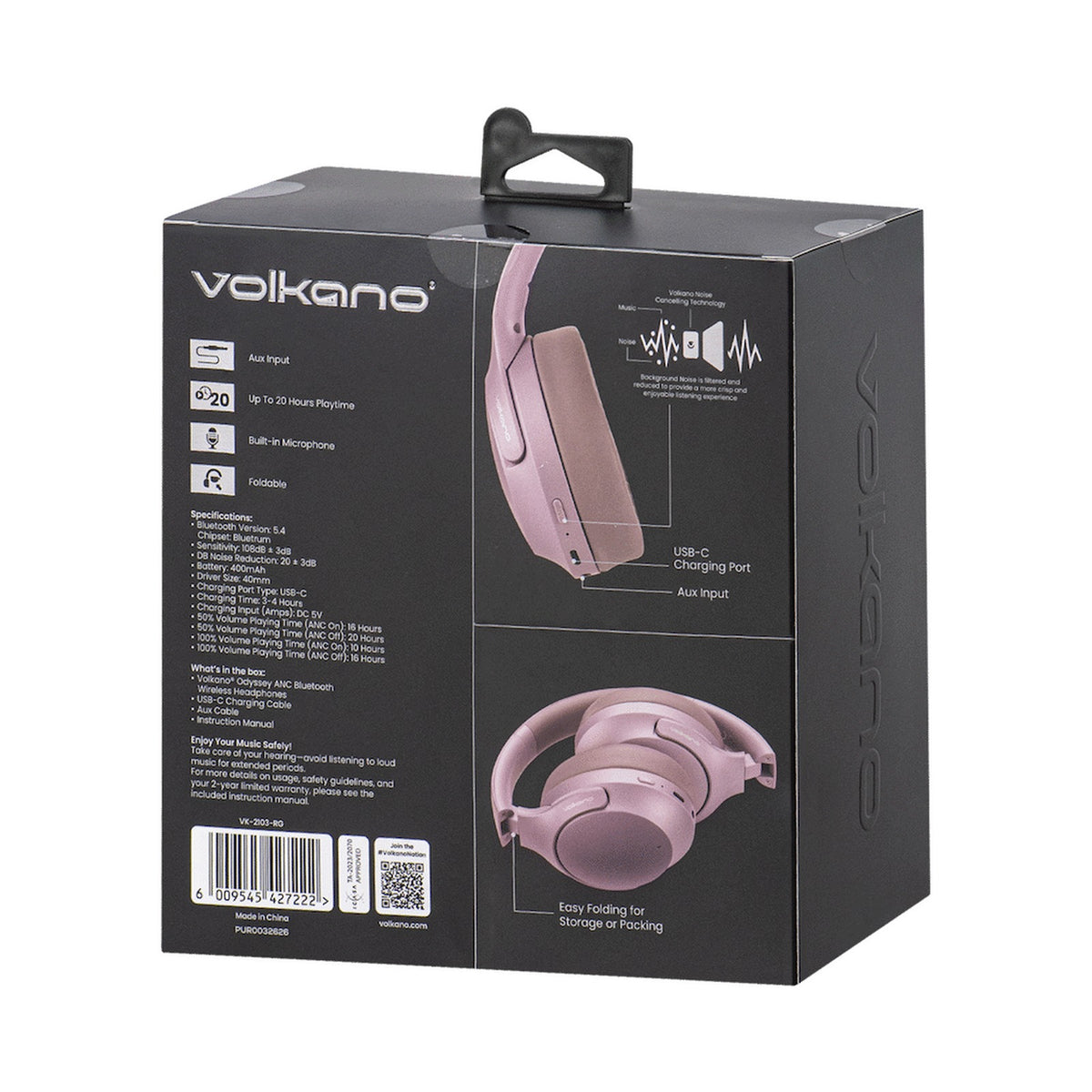 Volkano Odyssey ANC Bluetooth Wireless Headphone - Rose Gold