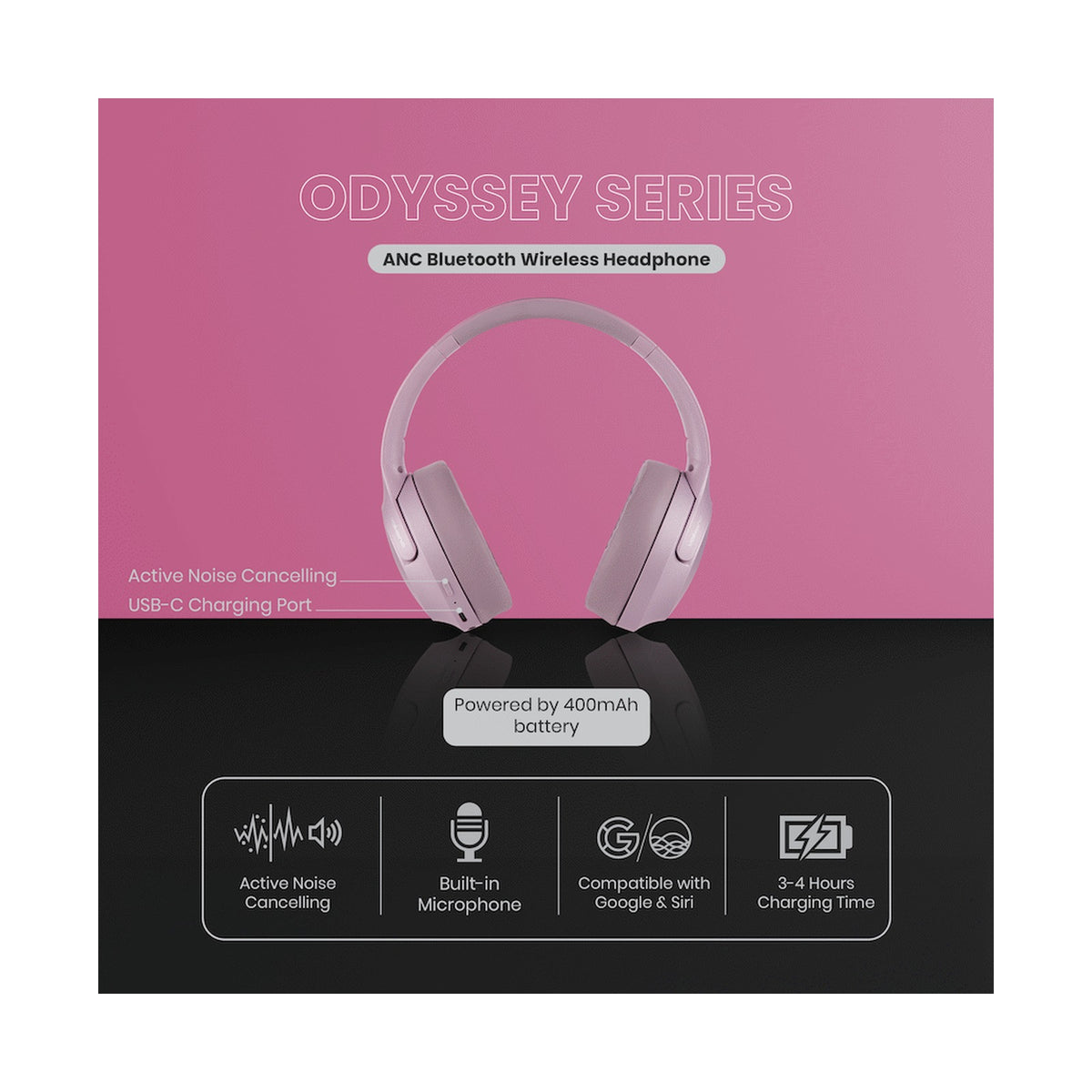 Volkano Odyssey ANC Bluetooth Wireless Headphone - Rose Gold