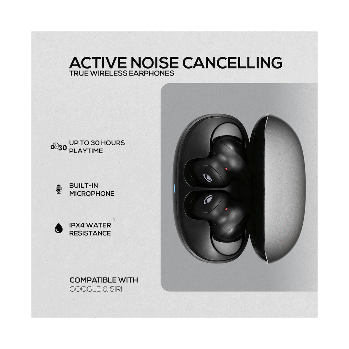 Volkano Sugar-Cube Active Noise Cancelling True Wireless Earphones - Black