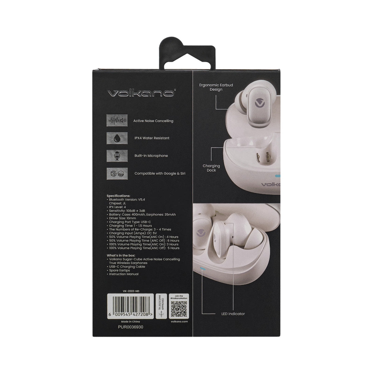 Volkano Sugar-Cube Active Noise-Cancelling True Wireless Earphones - Nude