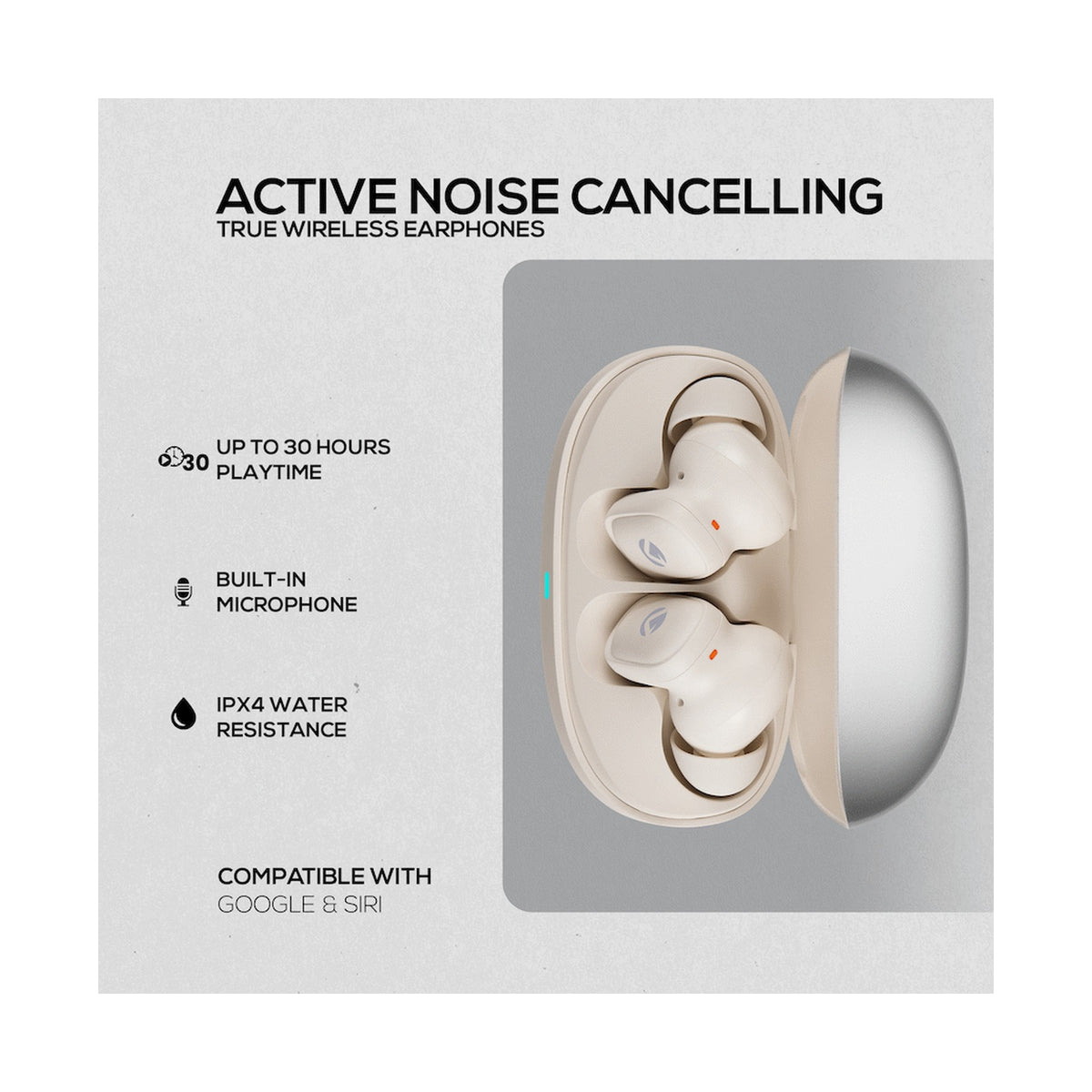 Volkano Sugar-Cube Active Noise-Cancelling True Wireless Earphones - Nude