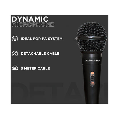 Volkano Ace Series Metal Wired Dynamic Vocal Microphone - Black