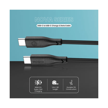 Volkano Nova Series USB C to USB C 100W 1.2m TPE cable-Black