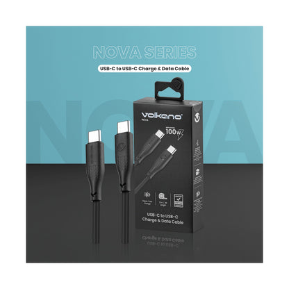 Volkano Nova Series USB C to USB C 100W 1.2m TPE cable-Black