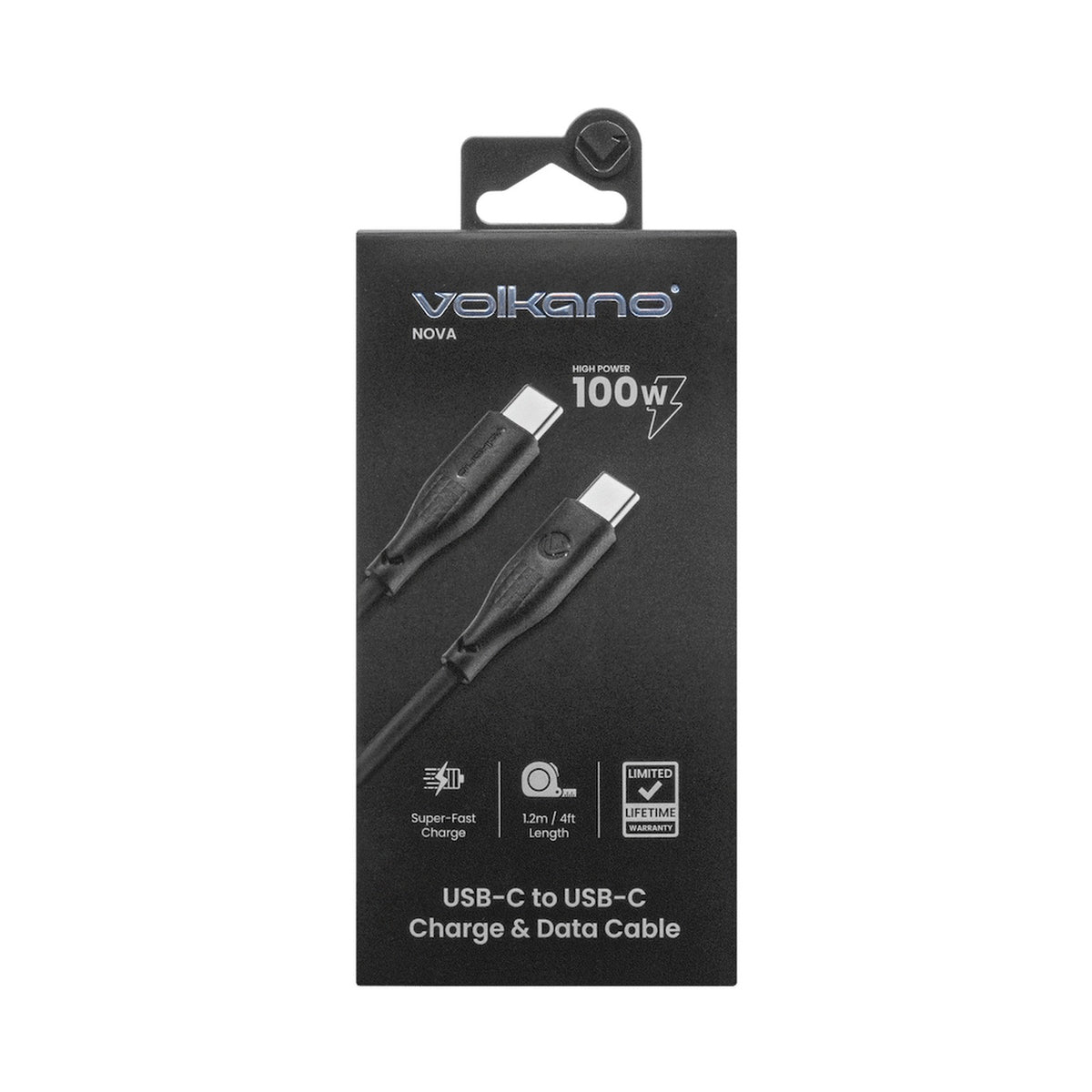 Volkano Nova Series USB C to USB C 100W 1.2m TPE cable-Black