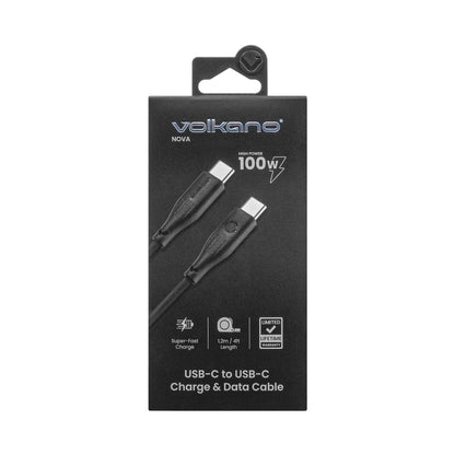 Volkano Nova Series USB C to USB C 100W 1.2m TPE cable-Black