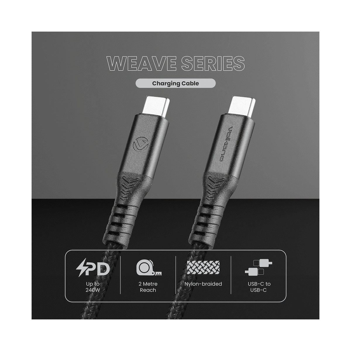 Volkano Weave Series USB C to USB C 240W 20Gbps 2m-black